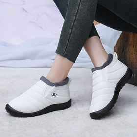 Resim Kadınlar için Termal Yalıtımlı Kayma Önleyici Kayma Ankle Botları - Kış Kar Botları ile Yastıklı Taban, Kaymaz Taban - Soğuk Hava, Günlük ve Resmi Kıyafetler için Kolay Kayma Kapatma - Kadınlar için Beyaz Botlar, Kış Botları, Soğuk Hava Ayakkabıları 