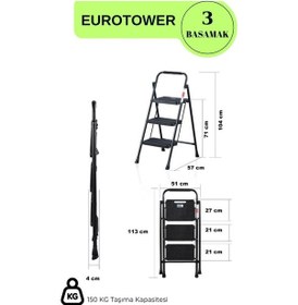 Resim Eurotower 3 Basamak Özel Tasarım Geniş Basamaklı Siyah Merdiven 3+1 