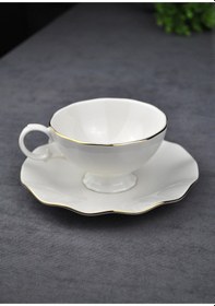 Resim 2 Kişilik 4 Parça Porselen Gold Yaldızlı Çay Neskafe Fincan Takımı 170 Ml Altın Fincan Seti -lilyum Gold 