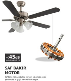 Resim Dlc Brisote 132cm Mat Krom Motor 3 Lambalı Tavan Vantilatörü 