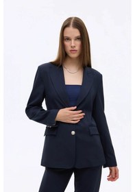 Resim Quzu Kapak Cepli Düz Kesim Düğmeli Lacivert Kadın Blazer Ceket Ckt00923 Lacivert 