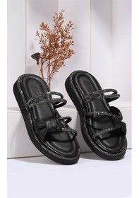 Resim Paris Siyah Taş Detaylı Terlik-siyah Siyah 