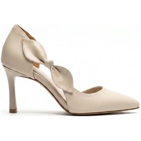 Resim Giamgia Store Kadın Bej Saten Fiyonklu Sivri Burun 9 Cm İnce Topuklu Stiletto Abiye Ayakkabı-2371 