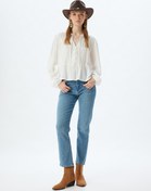 Resim Düğmeli Standart Bel Kot Pantolon Pamuklu - Slim Straight Fit Jean 