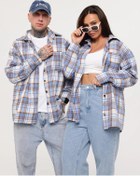 Resim Mo&li Büyük Beden Oversize Kutu Desenli Gömlek 230563556 Açık Mavi 