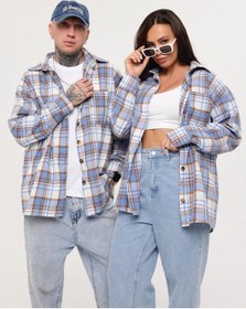 Resim Mo&li Büyük Beden Oversize Kutu Desenli Gömlek 230563556 Açık Mavi 