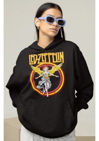 Resim Sevbano Led Zeppelin Rock Metal Baskılı Unisex Oversize Müzik Grubu Hoodi Siyah 