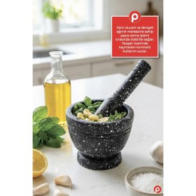 Resim Pazarika Pratik Plastik Sarımsak Ezeceği ve Havan Seti - Mutfak Tipi Sarımsak Ezici Ezme Aparatı - Antrasit 