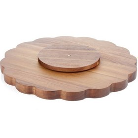 Resim Mien Akasya Döner Standlı Servis Tabağı - 31 Cm - Ahşap Lazy Susan Sunum Tablası Kahverengi 