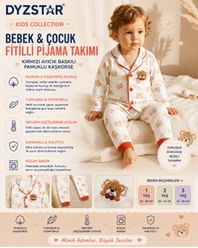Resim DYZSTAR Bebek ve Çocuk Fitilli Pijama Takımı Kırmızı Ayıcık Baskılı Kaşkorse Uzun Kollu 1-2-3 Yaş 