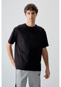 Resim Air Jones Tommy Life Siyah Pamuklu Kalın Yumuşak Dokulu Oversize Fit Baskılı Erkek T-shirt - 88373 Siyah 