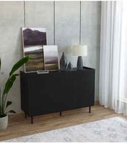 Resim Demir Ayaklı %100 Mdf Şık Ve Çok Amaçlı 3 Kapaklı Siyah Konsol 