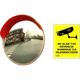 Resim Lorex LR-A45 Akrilik 100 cm Trafik Güvenlik Aynası + Bu Alan 7/24 Izlenmektedir Levhası 