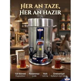Resim Netoc Vatan Elektrikli Çay Semaveri 120 Bardak Kapasiteli Çaycı Çelik Çift Musluklu 