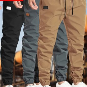Resim 3 Adet Erkek Tek Renk Bağcıklı Jogger Pantolon - Lacivert, Siyah ve Gri Rahat Pantolonlar Elastik Manşetli, Polyester Kumaş, Hafta Sonu Kıyafetleri, Rahat Giyim İçin Mükemmel | Bağcıklı Bel | Polyester Kumaş 