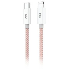 Resim Bix T3CL Type-C to Lightning iPhone 27W Örgülü Hızlı Şarj ve Data Kablosu 1 M Pembe 