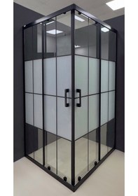 Resim Durul Duşakabin Kare Siyah Çizgi 5Mm Ortası Buzlu Siyah 