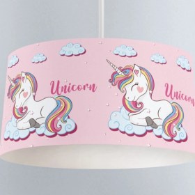 Resim Woodhub Pembe Çocuk Odası Sarkıt Avize Ünicorn Desenli - Abajur Avize Pembe 
