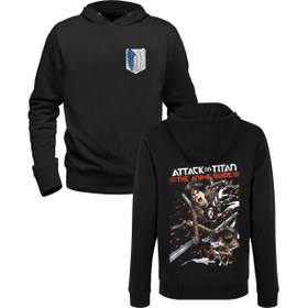 Resim Attack On Tıtan Baskılı Siyah Ön Arka Çocuk Baskılı Sweatshirt 