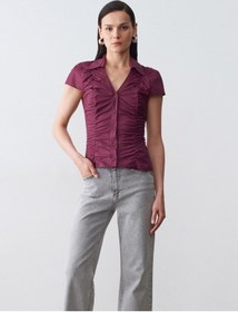 Resim Dilvin 50546 %100 Pamuk Büzgülü Poplin Top-bordo 