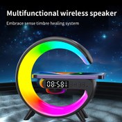 Resim 4'ü 1 Arada Çok Fonksiyonlu Kablosuz Şarj Standı Masaüstü Hoparlör Çalar Saat RGB Gece Işığı Ev Ofis Kablosuz Şarj İstasyonu Mobil Telefonlar için Apple Cihazları için iPhone 16 15 14 13 12 Pro Max Plus Mini ve Samsung ile Xiaomi için 
