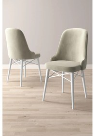 Resim Nova Serisi, 1 Adet Krem Mutfak Sandalyesi, Beyaz Gürgen Ayak, 1. Sınıf Babyface Kumaş 