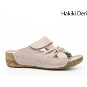 Resim Gönderi R Krem Cırtlı Dolgu Taban Hakiki Deri Terlik Krem 