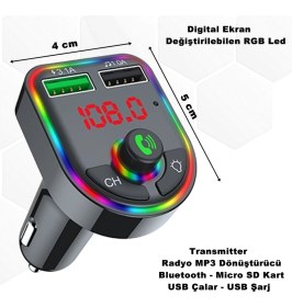 Resim Özgürce Rgb Işıklı Bluetooth Çakmaklık, Mp3 Dönüştürücü ve Radyo Transmitter 