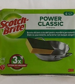 Resim Scotch Brite Power Classic Yeşil Klasik Oluksuz Düz 4 Lü Sünger 
