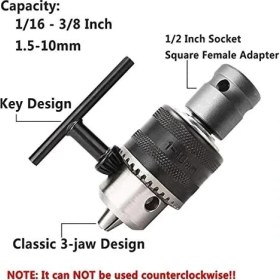 Resim Nisar Store 1,510 mm 1/16 Inç - 3/8 Inç Kapasiteli Anahtar Matkap Mandren Anahtarı Dönüştürücü 1/2 Inç Soket Dişi Adaptör 