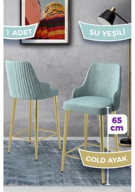 Resim Canisa Tera Serisi 1 Adet Babyface Kumaş 65 Cm Gold Kaplama Ayaklı Su Yeşili Bar Sandalyesi Su Yeşili Sandalye Gold Kaplama Ayak 