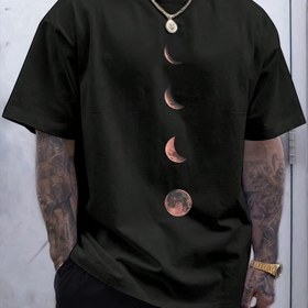 Resim Erkek Ay Baskılı T-Shirt, Yuvarlak Yaka, Yazlık Giyim, Yetişkin Örme Kumaş, Normal Kalıp 