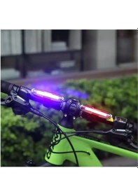 Resim Mavi-kırmızı Çakarlı Usb Şarjlı 100 Lümen Bisiklet Stop Lambası 
