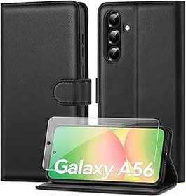 Resim ivencase Samsung Galaxy A56 5G Telefon Kılıfı ile Uyumlu, 1 Ekran Koruyucu, [RFID Engelleme] Kart Yuvalı PU Deri Kapaklı Cüzdan Kılıf Samsung A56 için Manyetik Kapak - Siyah 