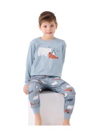 Resim Rolypoly Rp3420-2 Erkek Çocuk Kışlık İkili Pijama Takım Soft Yeşil 
