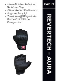 Resim Revertech Aura Siyah / Yarım Parmak - Kaymaz Avuç İçi Kadın Motosiklet Eldiveni 