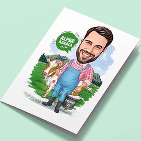 Resim Çiftçi Erkek Karikatürlü Tebrik Kartı 