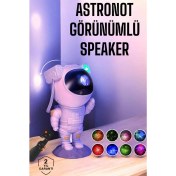 Resim Techno Stock Astronot Bluetooth Hoparlör Gökyüzü Projektör Gece Lambası 