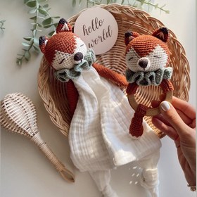 Resim Amigurumi Müslin Uyku Arkadaşı Tilki - 2li Set 