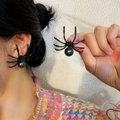 Resim Mükemmel Parti Aksesuarı! 2 Siyah Örümcek ve İmitasyon İnci Küpe, Paslanmaz Çelik Küpeler ile Retro Alaşım, Gotik Retro ve Süper Cool 