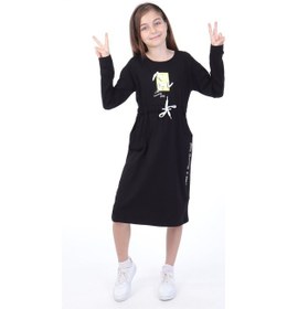 Resim Toontoy Kız Çocuk Neon Baskılı Elbise Siyah 