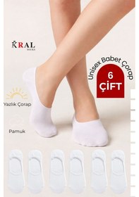 Resim Kral Socks Erkek - Kadın Düz Desen 6 Çift Pamuklu Terletmez Babet Çorap Beyaz 