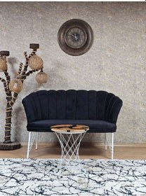 Resim Zafir İkili Beyaz Boyalı Tel Ayak Papatya Çay Seti Koltuk Takımı , Balkon, Salon, Ofis, Cafe Koltuk Takımı Siyah 