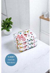 Resim 3lü Paket Baskılı Beyaz Mutfak Havlusu Modeli Canım Annem 