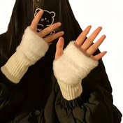 Resim 1 Çift KEAPLAYEE Kadın Pluş Kış Eldivenleri - Yumuşak, Esnek Tam Parmak Tasarımı, Yıkanabilir ve Rahat Kış İş Giyimi ile Sevimli Kedi Kulaklıkları, Siyah ve Beyaz, Sevimli Kış Eldivenleri, Ofis Aksesuarı, Canlı Tasarım, Yumuşak Dokulu Eldivenler 