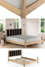 Resim Orion Doğal Masif Çam Karyola Siyah Puflu Başlık 