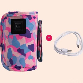 Resim Yunboo Bebek Biberon Isıtıcı Kılıfı - Taşınabilir Sıcaklık Sabitleyici, Ev Ve Dışarı Kullanıma Uygun, Kamuflaj Pembe Desenli + Veri Kablosu 