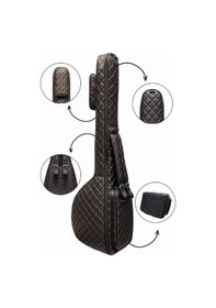 Resim Saz Kılıfı Siyah Suni Deri Kalın Kılıf Kırmızı Kapitoneli Uzun Sap Bağlama Kılıfı 