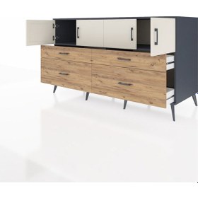Resim Kronos Konsol 2 Raflı 4 Çekmeceli 4 Kapaklı 176x59x99 Antrasit-ay Antrasit-aytaşı/çam 