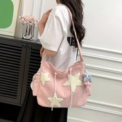 Resim 1 Adet Kadın Günlük Çapraz Vücut Çantası - Kolej Tarzı Çizgili Tasarım Ayarlanabilir Geniş Askılı, Fermuarlı ve Polyester Astarlı, Okul, Partiler, Dış Mekan İçin Hafif Dayanıklı - Beyaz/Pembe/Yeşil/Siyah 